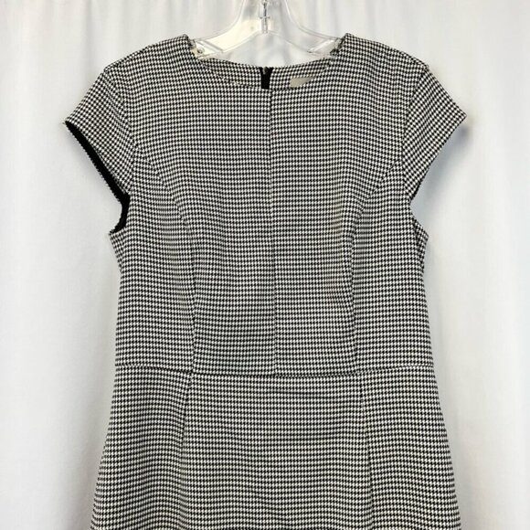 H&m Sheath Dress Women's 8 Black White Houndstooth Stretch Knee Length Zip - Picture 8 of 11